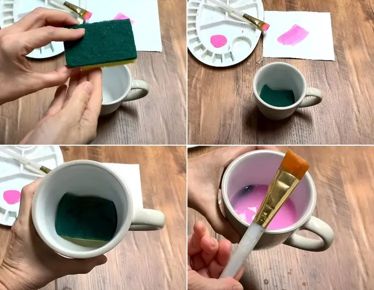 Beim Malen den Pinsel zuverlässig reinigen mit einem Spülschwamm