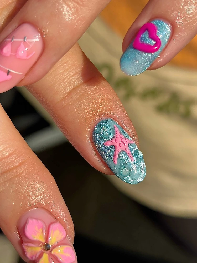 buntes 3d nageldesign mit starfish