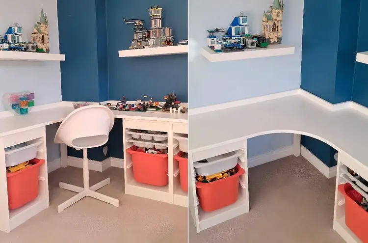 Cooler Eckschreibtisch mit Tischbein und abgerundeter Tischplatte