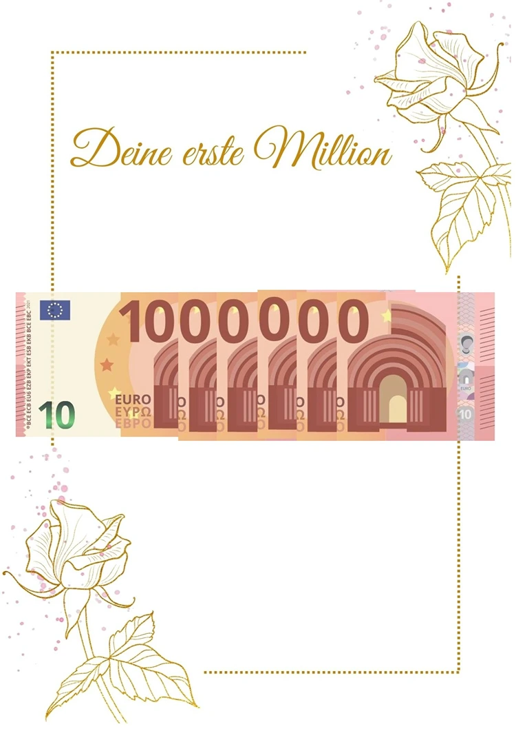 Deine erste Million auf einem romantischen Hintergrund mit goldenen Rosen für die Jugendweihe