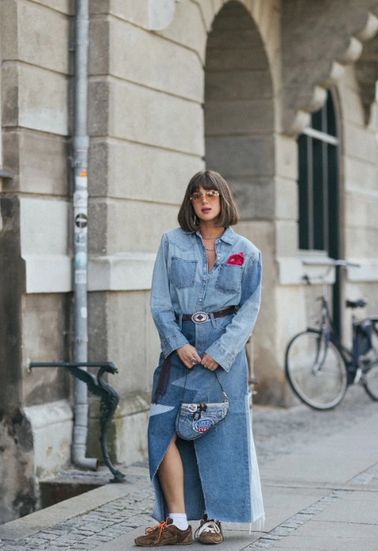 denim all over outfit mit maxirock