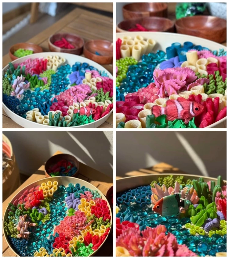 diy korallen riff in der schale aus nudeln