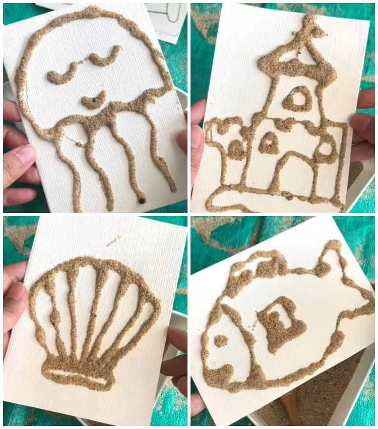 diy sandbilder mit kindern qualle sandschloss muschel fisch