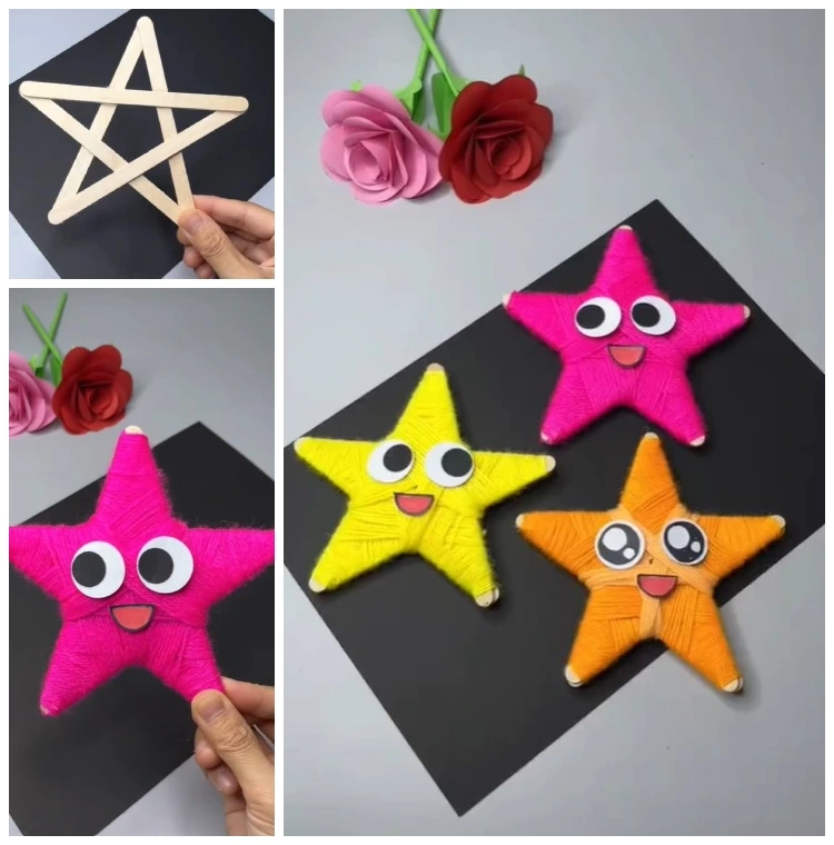 diy seesterne aus eisstäbchen und garn