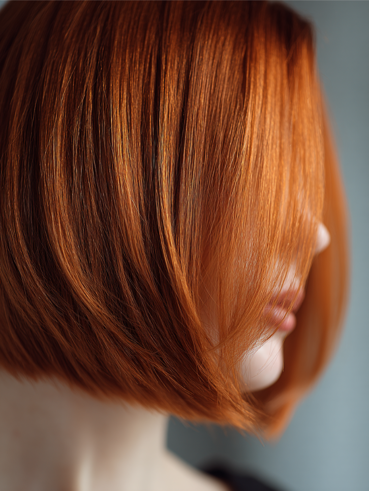 frau mit kurzem bob in kupfer