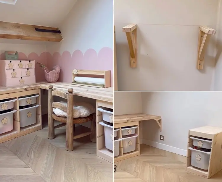 Für den Eckschreibtisch stützende Winkel an der Wand befestigen