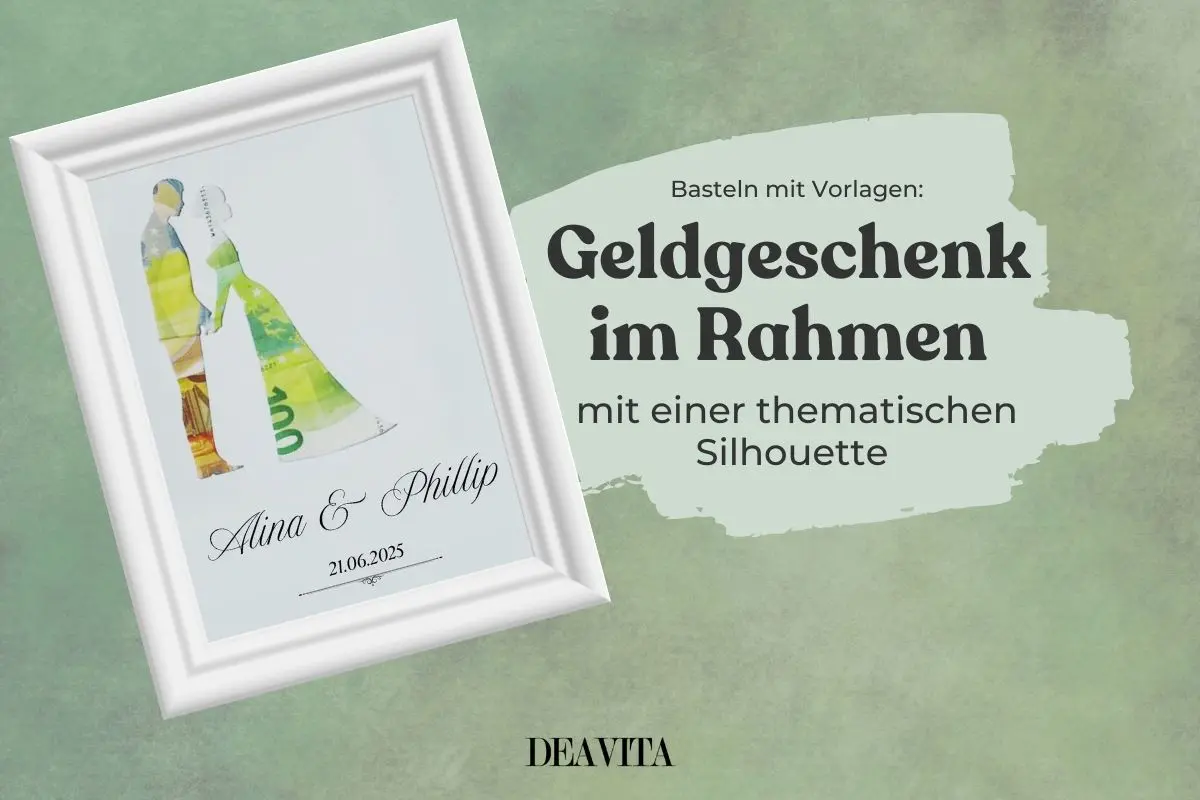 Geldgeschenk im Rahmen mit Geldscheinen als Silhouette