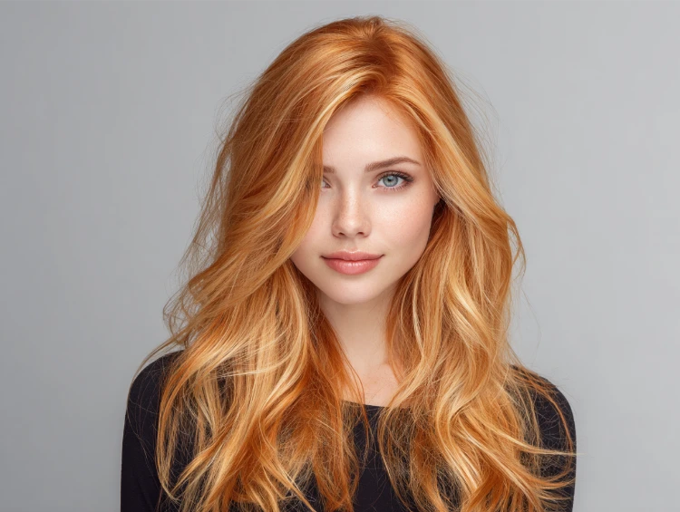 junge frau mit lockigem apricotblondem haar