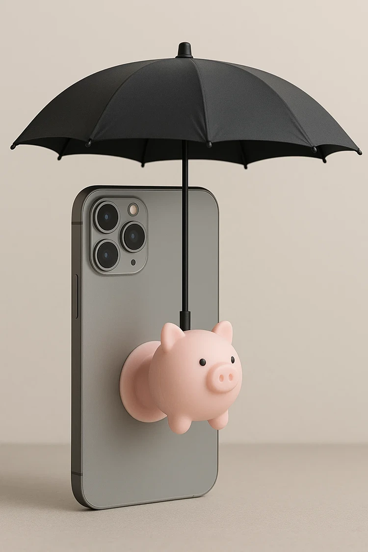 mini schirm mti saug napf am handy befestigt