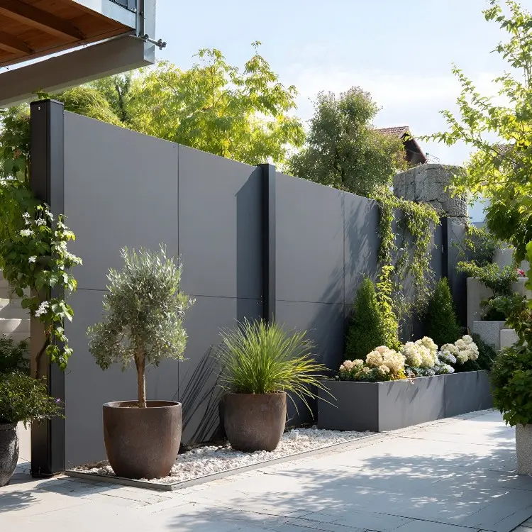 Minimalistische Designs aus wetterfesten Laminat-Platten in Anthrazit