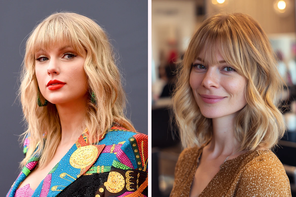 mittellanger wavy lob mit pony inspiriert von taylor swift