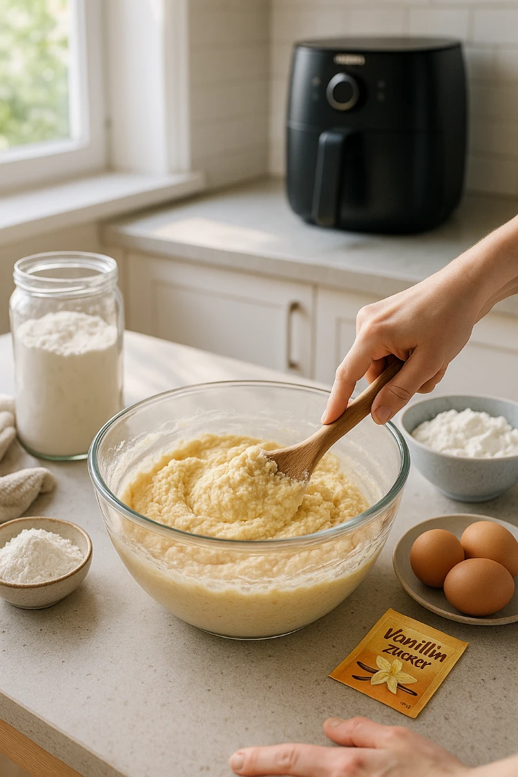 quarkbällchen teig zum backen im airfryer vorbereiten