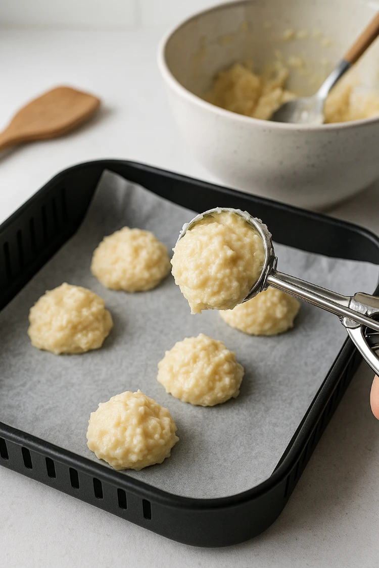 quarkbällchenteig mit eisportionierer formen