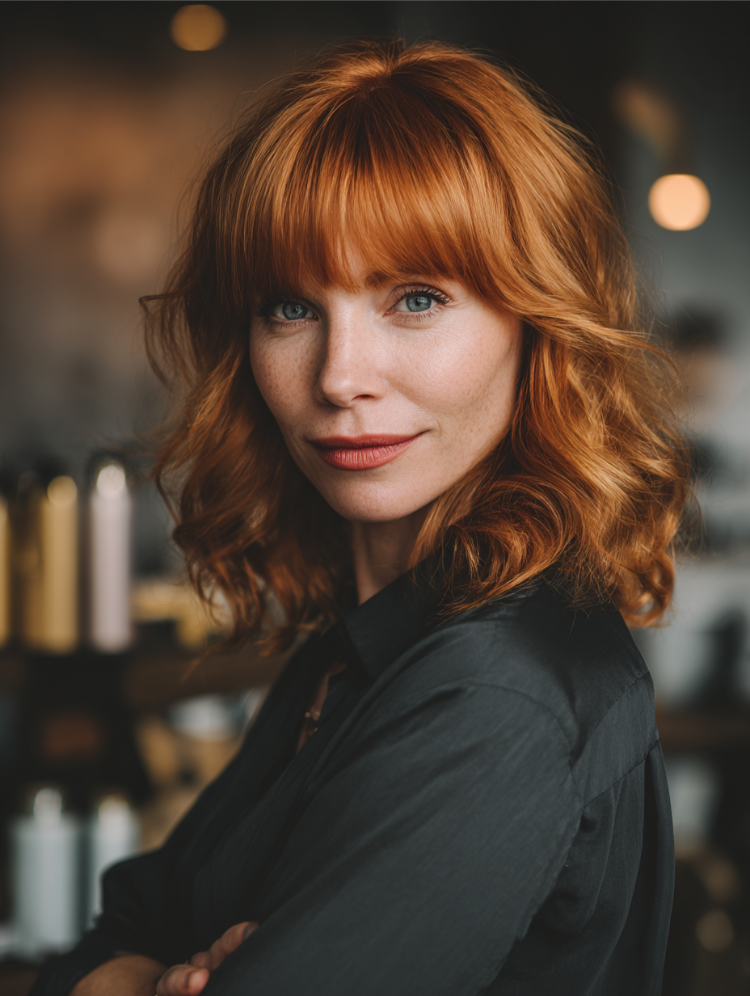 reife frau mit kupferfarbenem haar und taylor swift lob