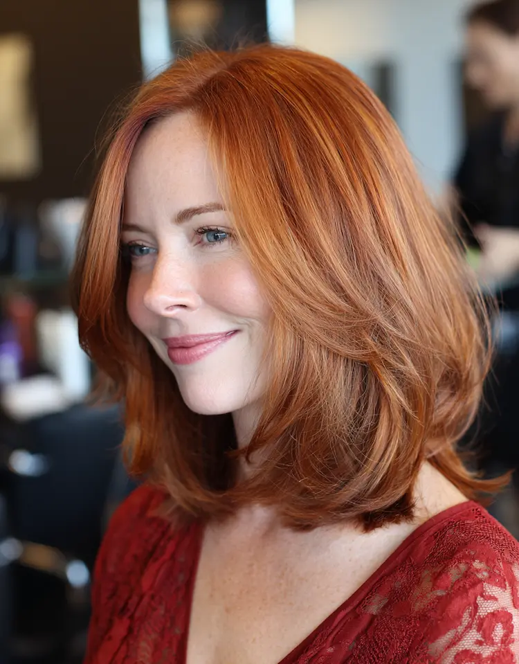 schulterlange kupferhaare