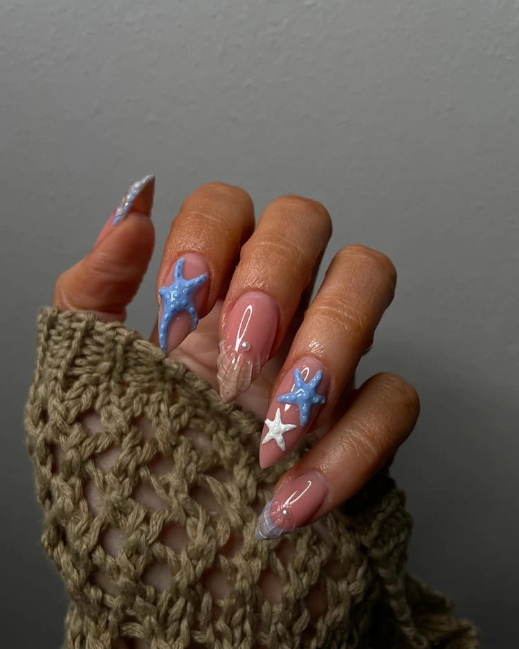 starfish nageldesign 3d sommer blaue seesterne