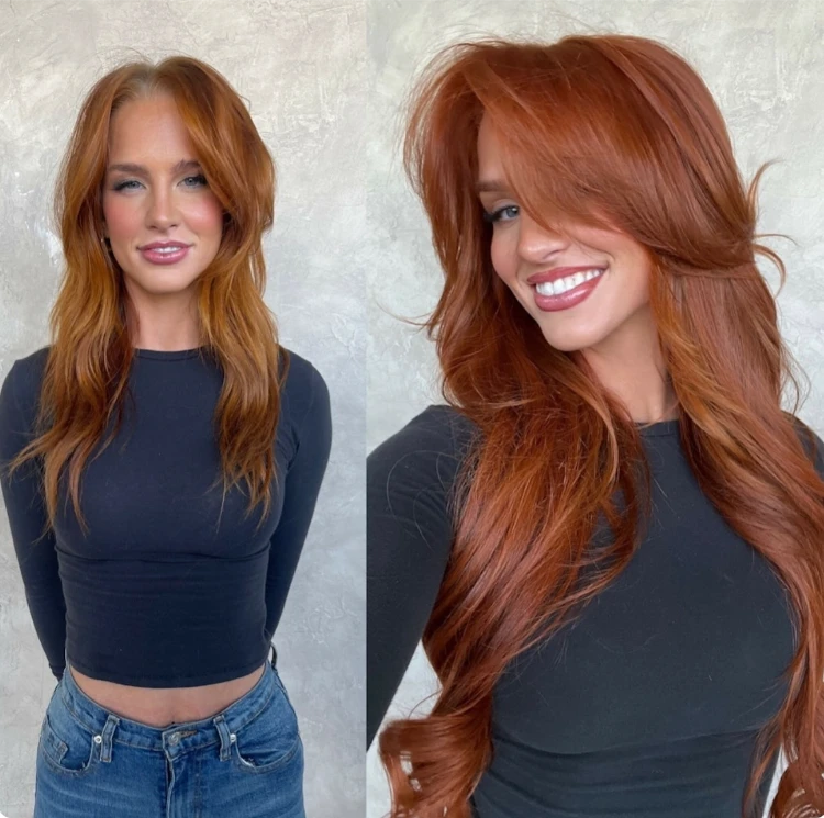 vor und nach apricot copper haarfarbe