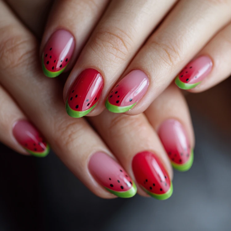 wassermelone french nails trend für den sommer