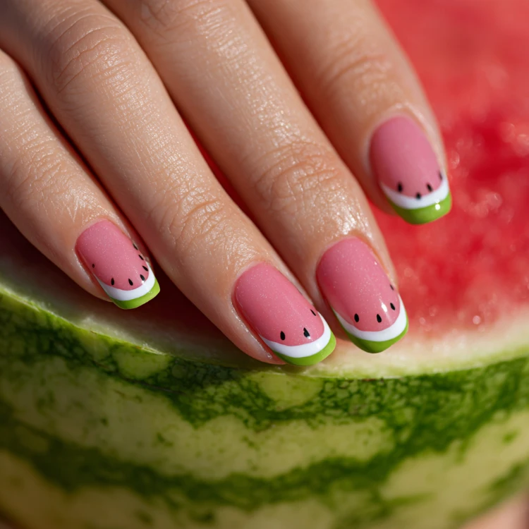 watermelon french nails auf wassermelone hintergrund