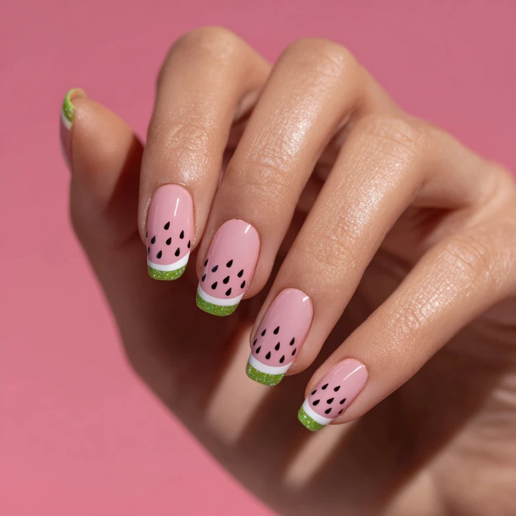 watermelon french nails glitzer version
