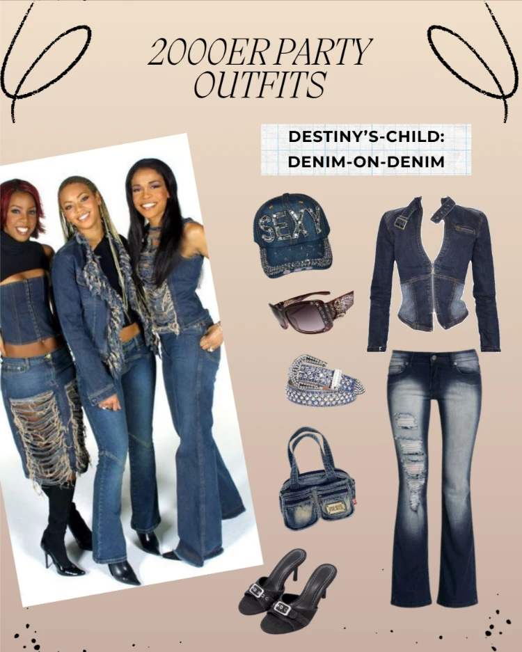 2000er party outfits beyoncé denim on denim