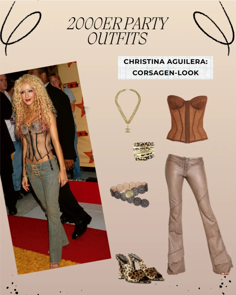 2000er party outfits christina aguilera corsagen look