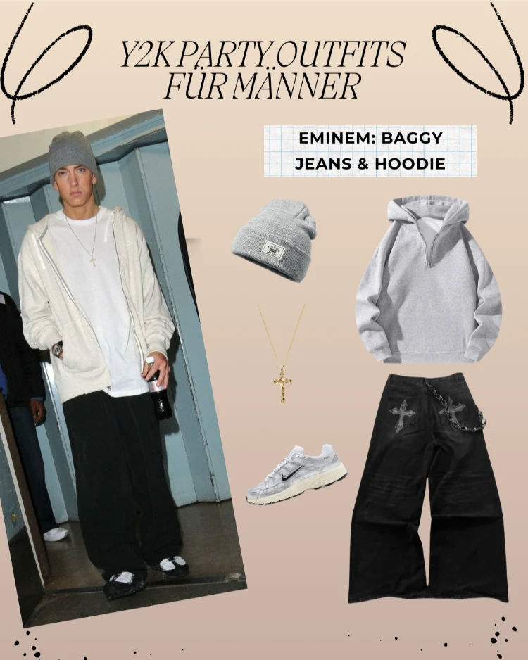 2000er party outfits für männer eminem baggy jeans & hoodie