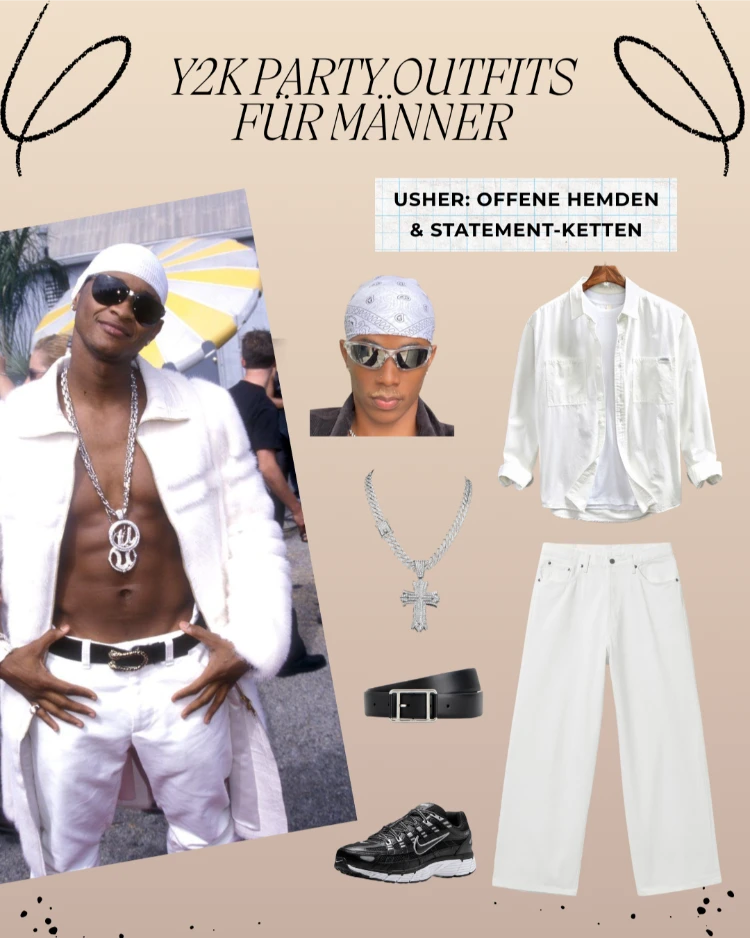2000er party outfits für männer usher offene hemden & statement ketten