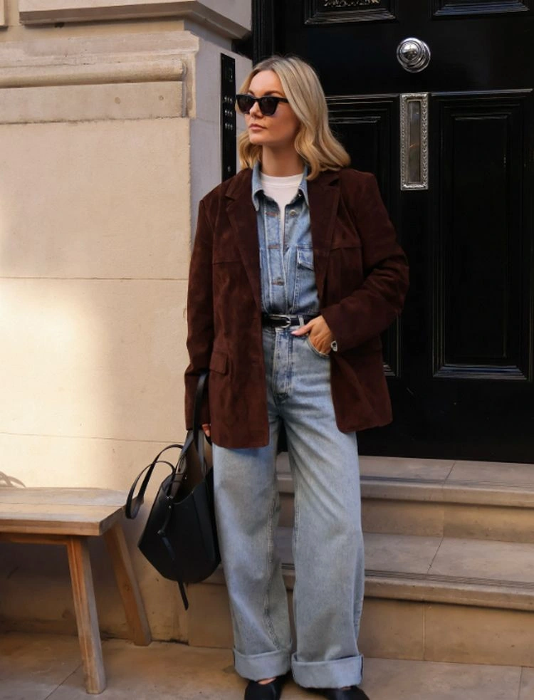 all over denim look mit lässigem wildleder blazer
