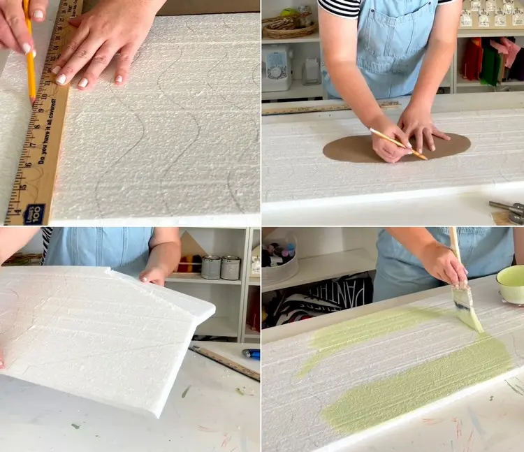 Auf Styropor Muster eines Wachsmalstifts vorzeichnen und ausmalen