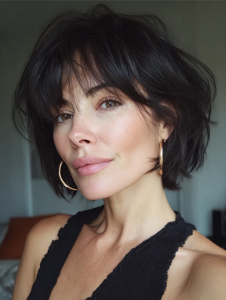 black bixie mit curtain bangs