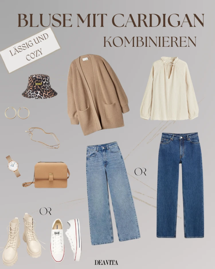 bluse mit cardigan kombinieren lässig und cozy für den alltag