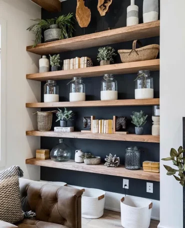 Bücherregal in einer Nische zusammenstellen und passend dekorieren