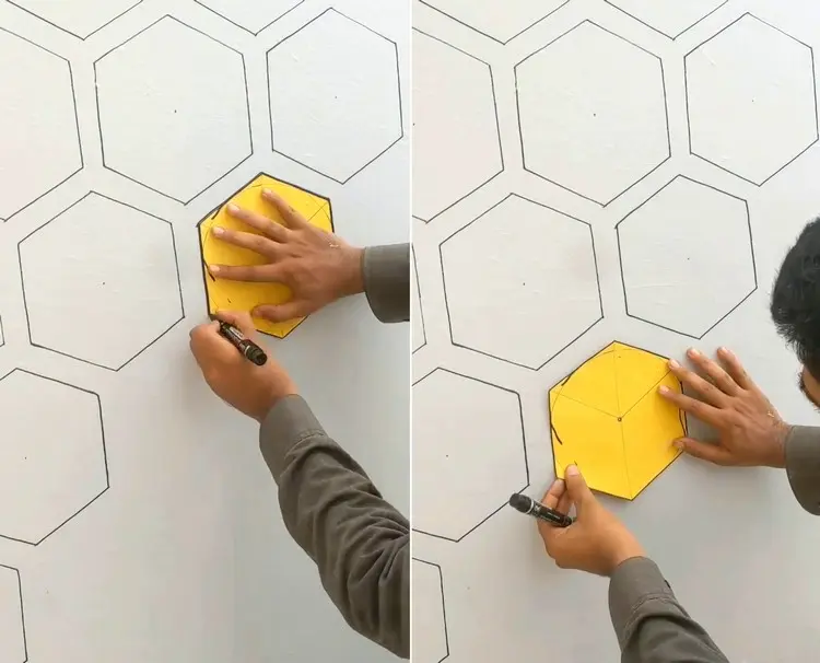 Das Hexagon an die Wand halten und die Umrisse nachzeichnen