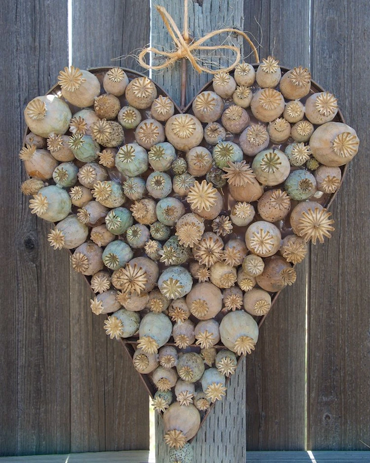 diy deko herz aus mohnkapseln