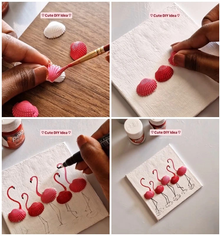 diy flamingos aus muscheln in pink bemalen