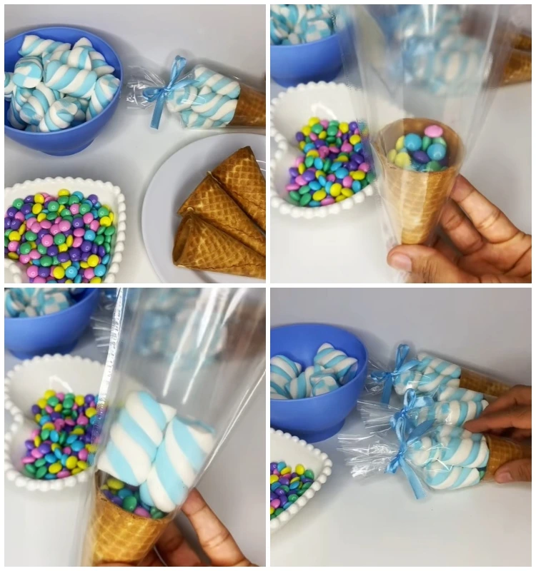 eiswaffel schultüten mit schokolinsen und marshmallows