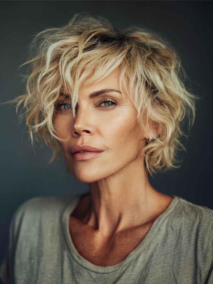 frau mit vokuhila frisur in blond