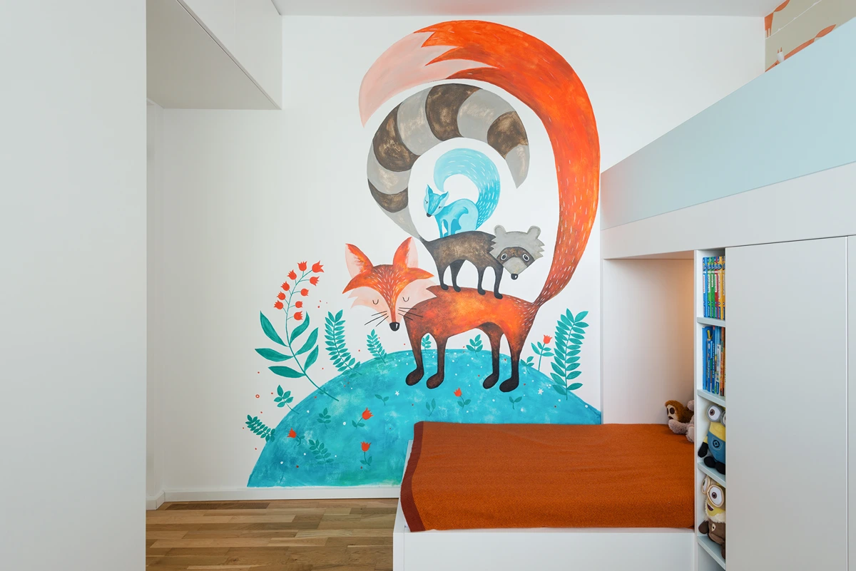 fuchs wandmalerei als blickfang im kinderzimmer