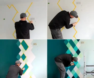 Für das Rautenmuster für die Wand muss man die Flächen abkleben