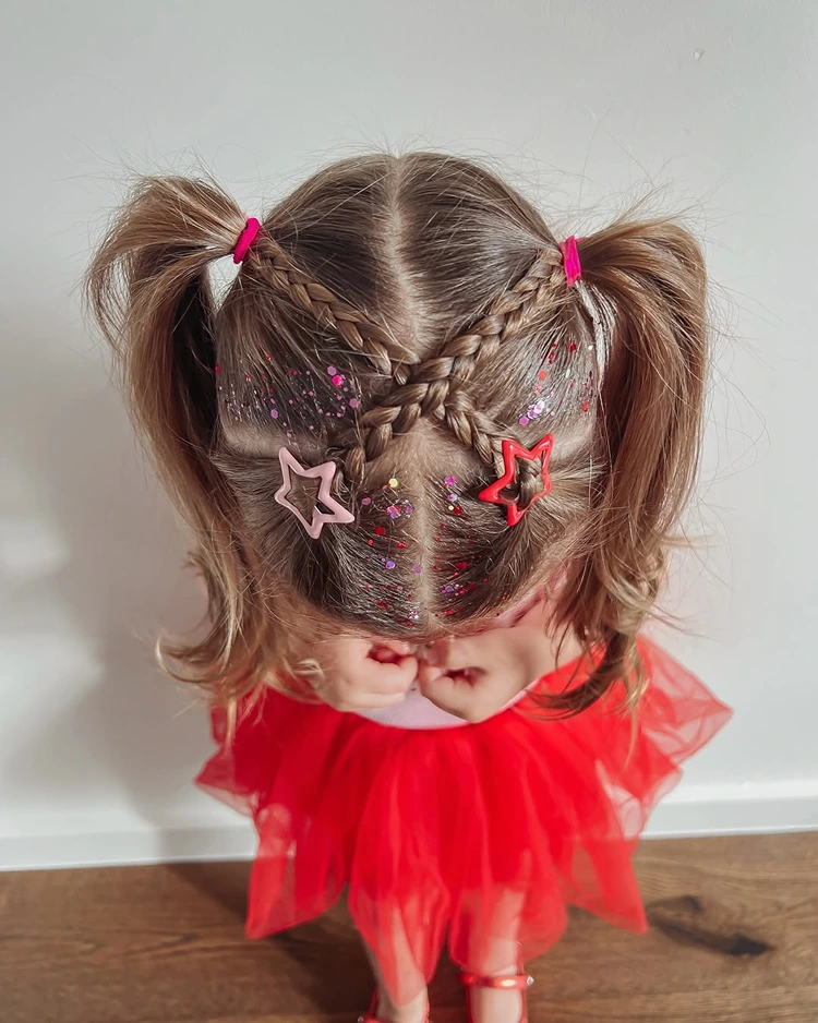 glitzerzöpfe mit sternen mädchen frisuren einschulung