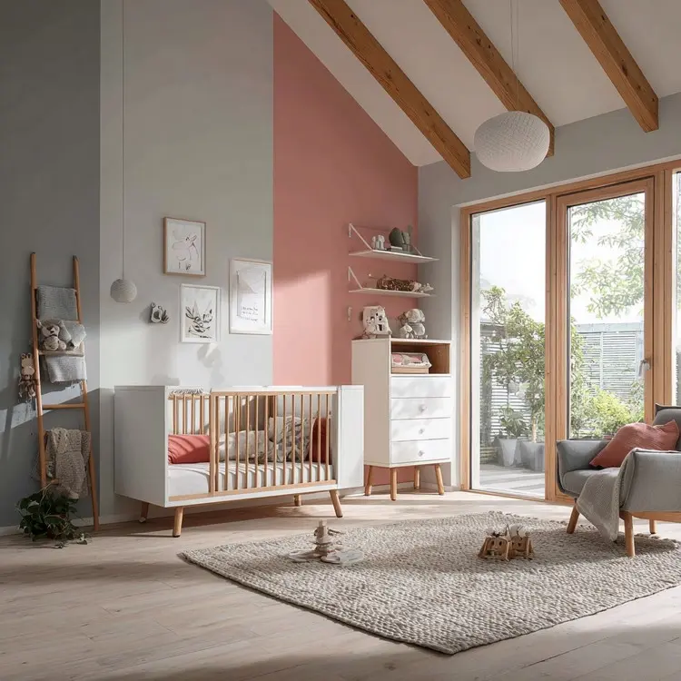 Idee für eine Wand mit Dachschräge - Breite Streifen in unterschiedlichen Nuancen