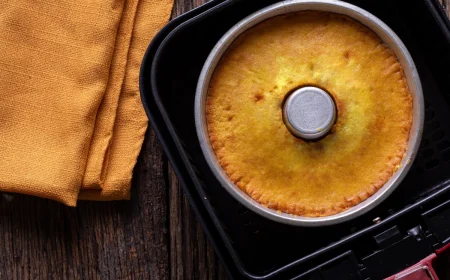 köstlicher und schöner hausgemachter orangefarbener maiskuchen aus dem airfryer