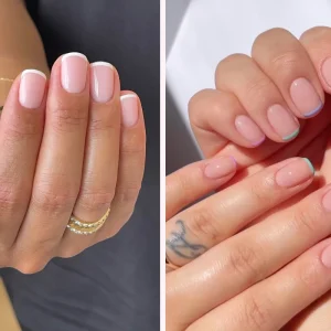 kurze, natürliche french gel nägel