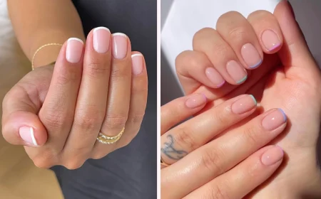 kurze, natürliche french gel nägel