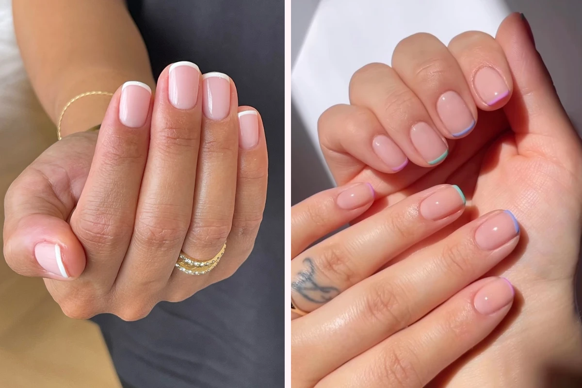 kurze, natürliche french gel nägel