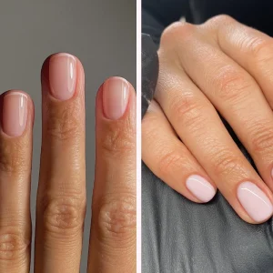 kurze, runde, natürliche gelnägel schlicht und elegant