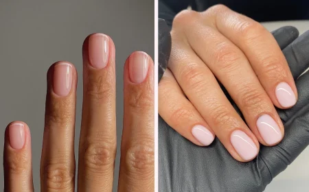 kurze, runde, natürliche gelnägel schlicht und elegant