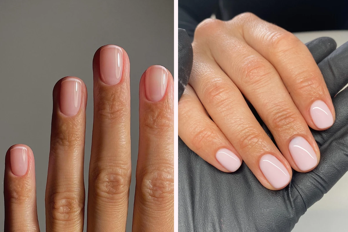 kurze, runde, natürliche gelnägel schlicht und elegant