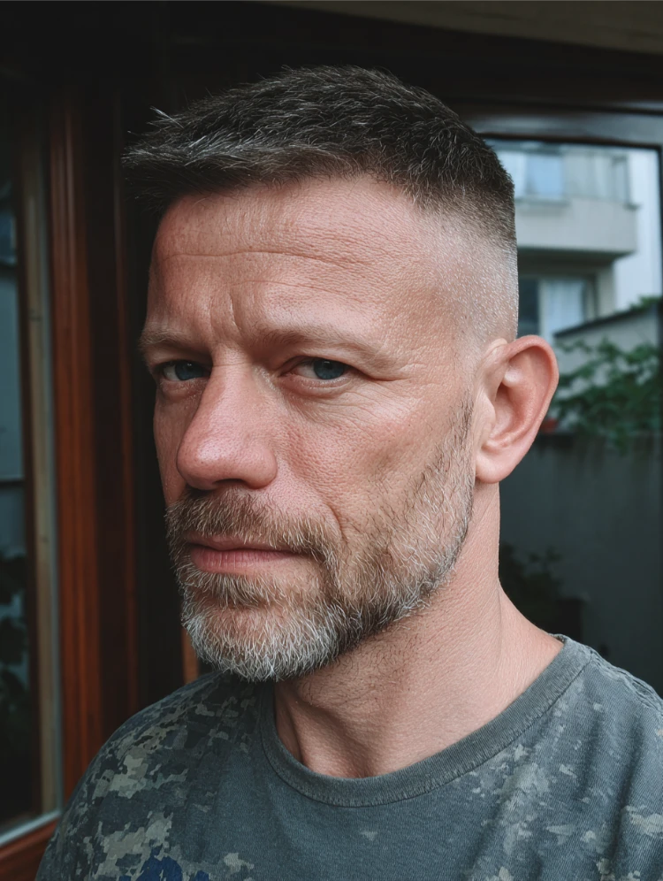 mann mit kurzem french crop, inspiriert von thomas shelby aus peaky blinders